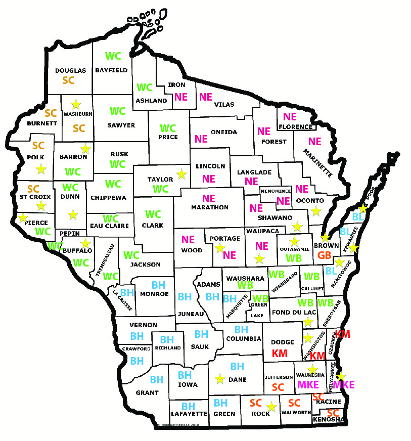 Map of Wisconsin Destination Imagination Regions