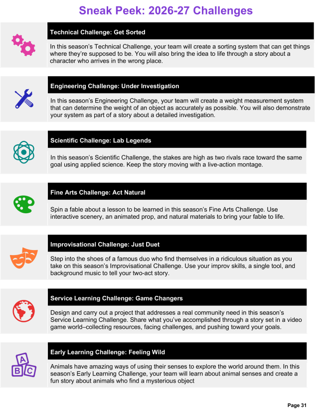 Destination Imagination 2026-27 Challenge Sneak Peek